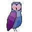 A colorful owl that is asleep.